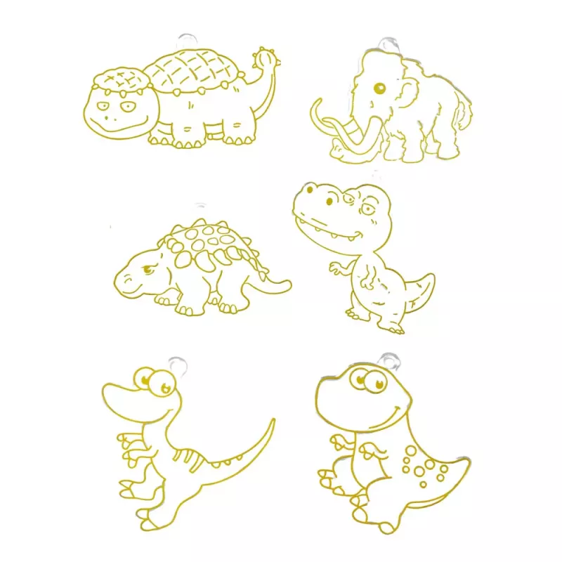 LEAN TOYS Kūrybinis rinkinys „Vitražiniai raktų pakabukai – Dinozaurai“ su žymekliais, 6 vnt.