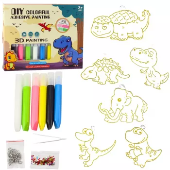 LEAN TOYS Kūrybinis rinkinys „Vitražiniai raktų pakabukai – Dinozaurai“ su žymekliais, 6 vnt.