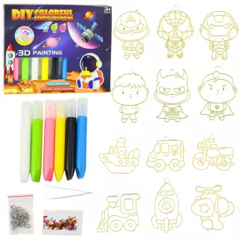 LEAN TOYS 3D DIY erdvės piešimo rinkinys – 12 pakabukų, 6 dažų, akriliniai, gipsiniai, nuo 6 metų