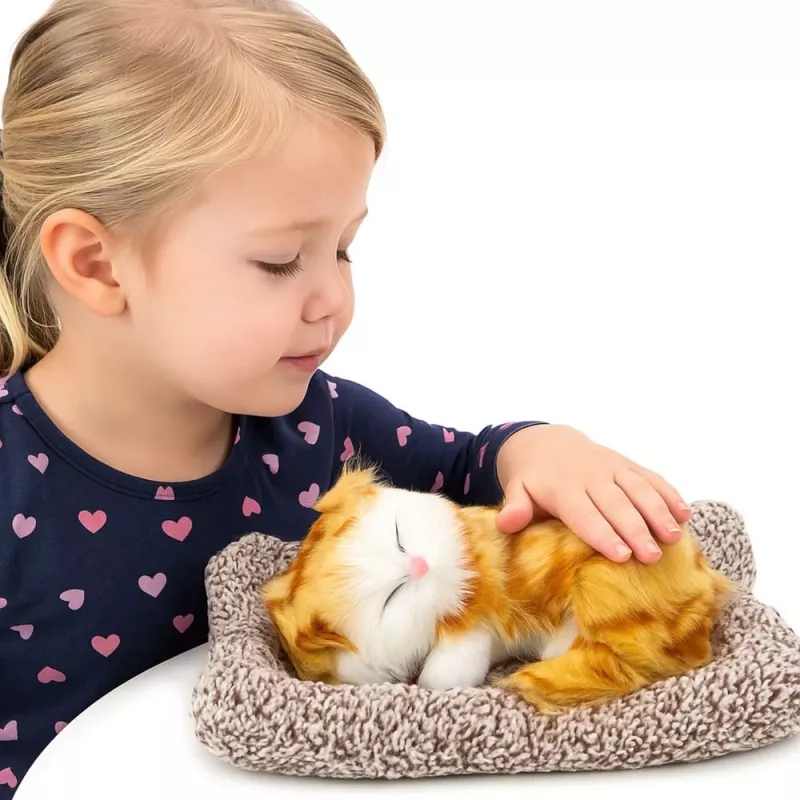 LEAN TOYS Mieganti Imbiero Spalvos Katė ant Pagalvės Figūrėlė su Kailiniu Maišeliu ir Garsais