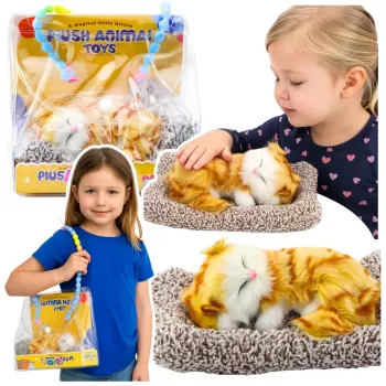 LEAN TOYS Mieganti Imbiero Spalvos Katė ant Pagalvės Figūrėlė su Kailiniu Maišeliu ir Garsais