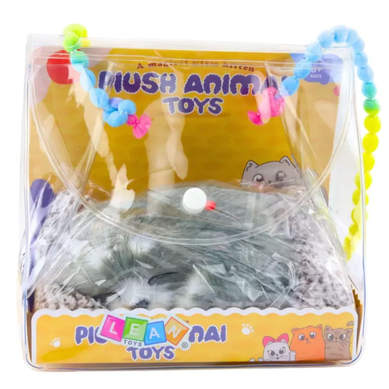 LEAN TOYS Miegantis haskis ant pagalvės figūrėlė su kailiniu maišeliu ir garsais