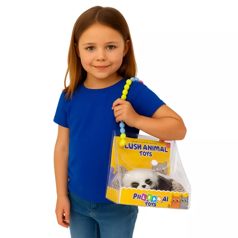 LEAN TOYS Mieganti Panda ant Pagalvės Figūrėlė su Kailiu ir Skaidriu Maišeliu