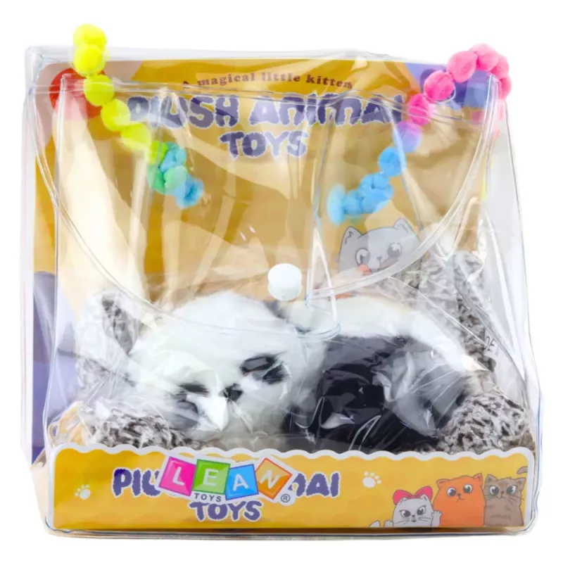LEAN TOYS Mieganti Panda ant Pagalvės Figūrėlė su Kailiu ir Skaidriu Maišeliu