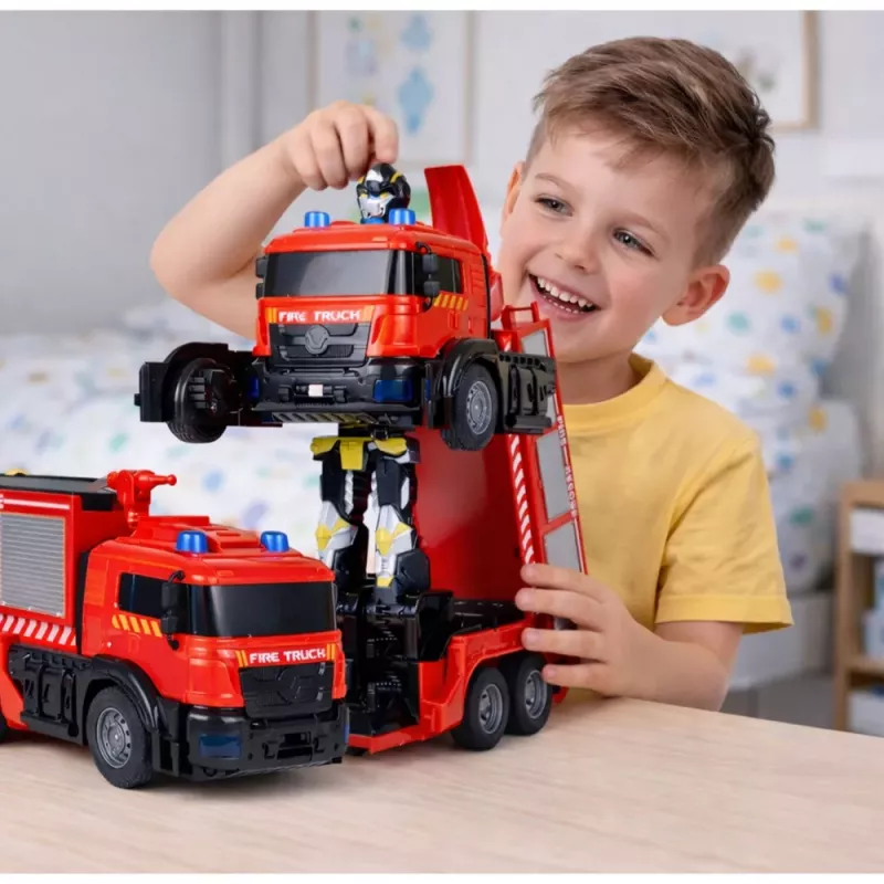 LEAN TOYS Firefighter Robot Car 2 in 1 Remote Controlled RC Lights Sounds Water