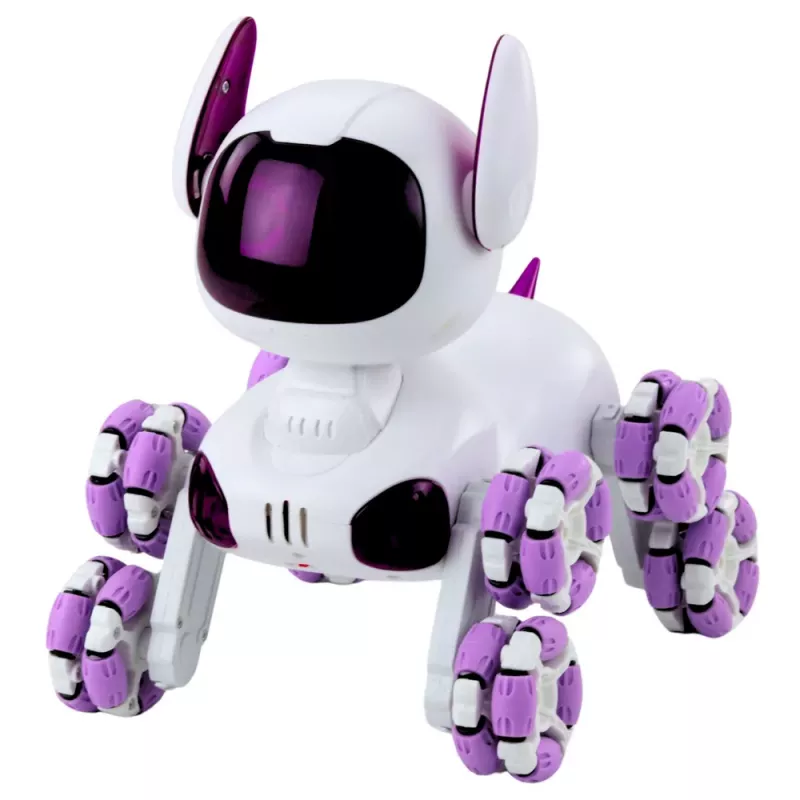 LEAN TOYS TOOBY Robot Dog Remote Controlled RC 360° Lights Sounds White and Purple