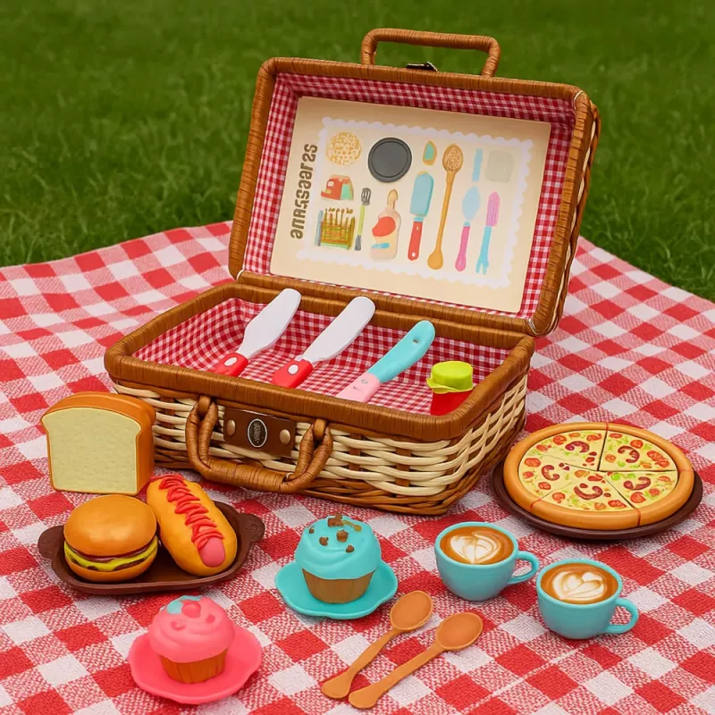 LEAN TOYS Picnic Basket Set Braided Food Accessories 33 pcs.