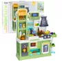 LEAN TOYS Vaikų virtuvė su vandens ciklu, besikeičiančios spalvos maistu ir garais, žalia, 64 dalių
