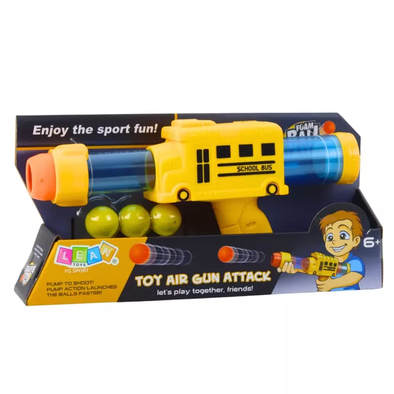 LEAN TOYS Soft Foam Ball Gun School Bus Yellow 6 vnt.