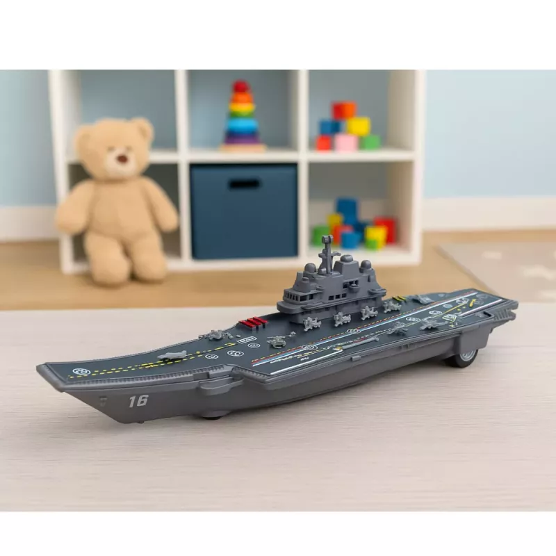 LEAN TOYS Karinis lėktuvnešis su šviesomis ir garsais, frikcine pavara, 24 cm