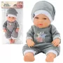 LEAN TOYS Baby Doll in Gray Pajamas, Hat, Movable Arms and Legs, 30cm
