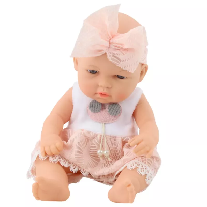 LEAN TOYS Baby Doll in a Pink Dress, Headband, Movable Arms and Legs, 30 cm