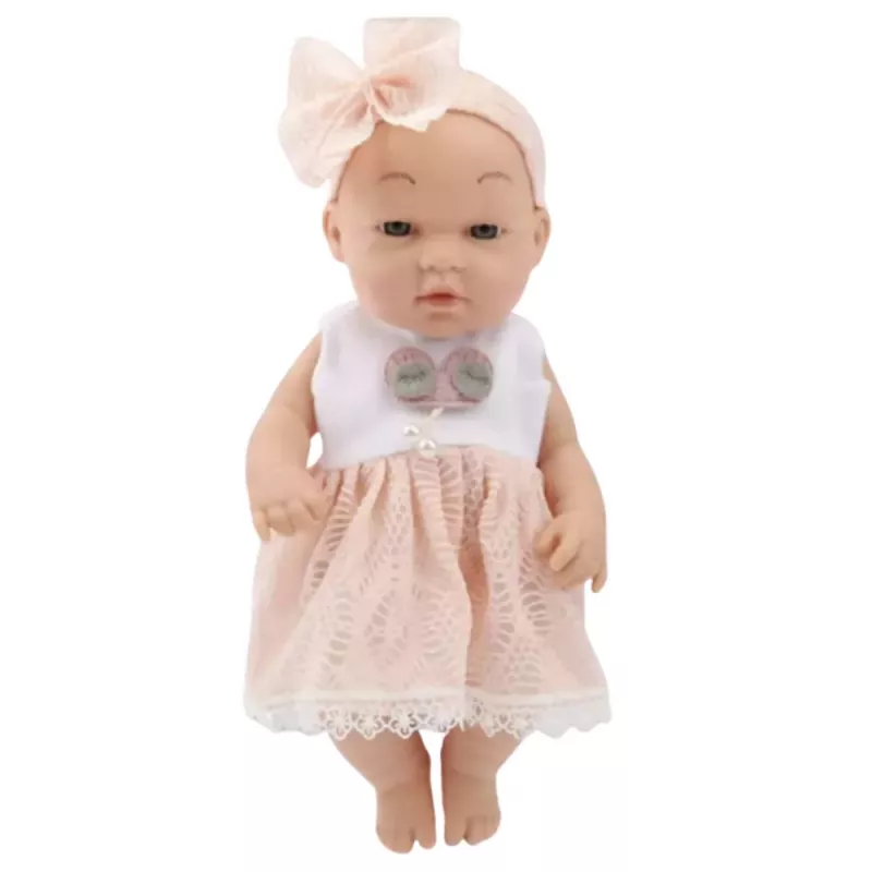 LEAN TOYS Baby Doll in a Pink Dress, Headband, Movable Arms and Legs, 30 cm