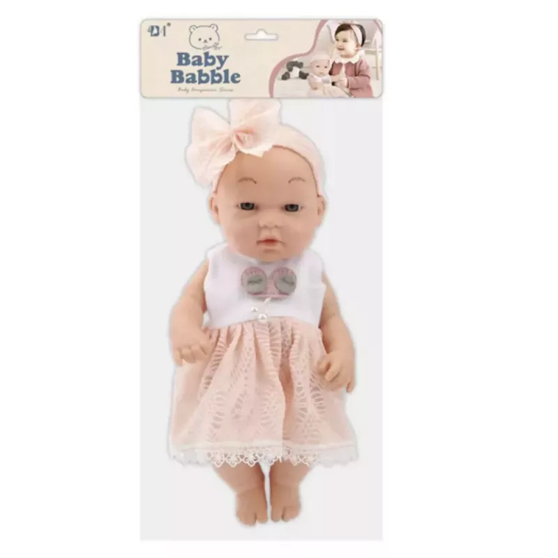 LEAN TOYS Baby Doll in a Pink Dress, Headband, Movable Arms and Legs, 30 cm