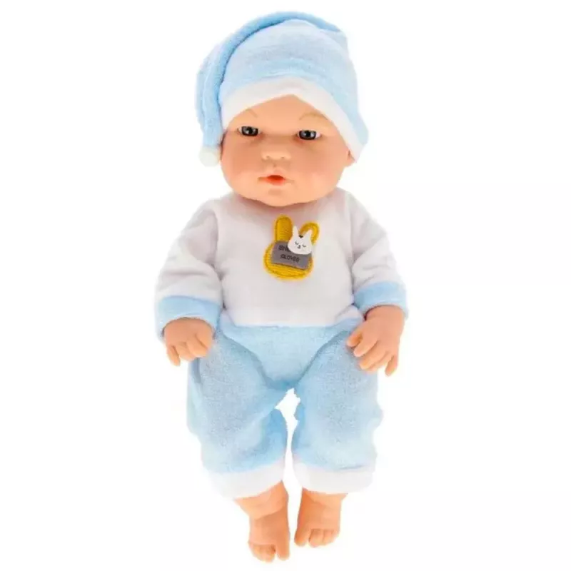 LEAN TOYS Baby Doll in Blue Pajamas, Hat, Movable Arms and Legs, 30cm