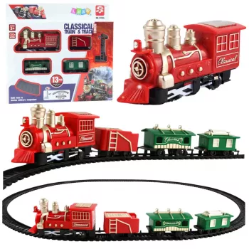 LEAN TOYS Classic Mini Train Battery Operated Locomotive Wagons With Tracks 13 pcs.