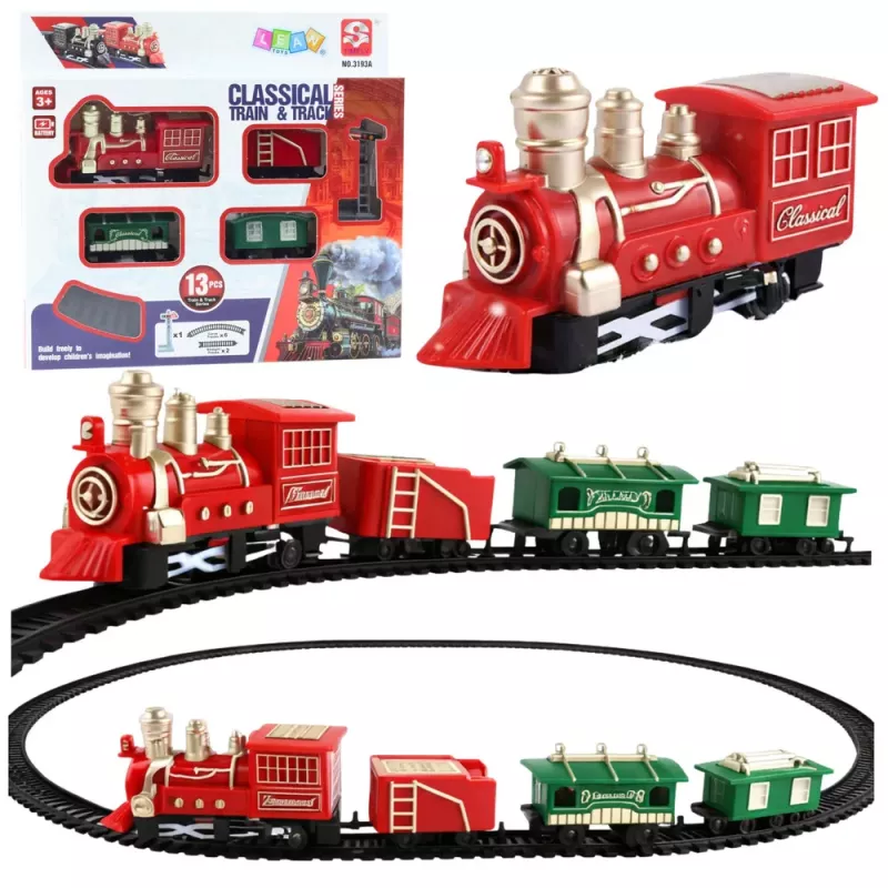 LEAN TOYS Classic Mini Train Battery Operated Locomotive Wagons With Tracks 13 pcs.