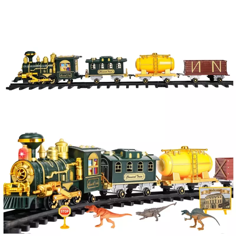 LEAN TOYS Classic Train Dinosaurs Lights Sounds Smoke 39 pcs.
