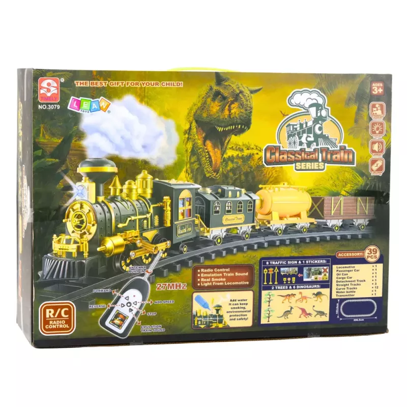 LEAN TOYS Classic Train Dinosaurs Lights Sounds Smoke 39 pcs.