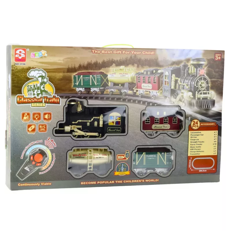 LEAN TOYS Electric Train Classic RC Train with Lights, Sounds and Smoke, 206 cm Track, 24 Pieces
