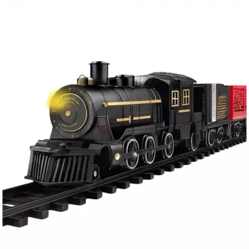 LEAN TOYS elektrinis traukinio rinkinys su lokomotyvu, vagonais, bėgiais, šviesomis ir garsais