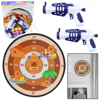 LEAN TOYS Capybara Dartboard Skill Game su Velcro kamuoliukais ir žaisliniais ginklais 73,5 cm