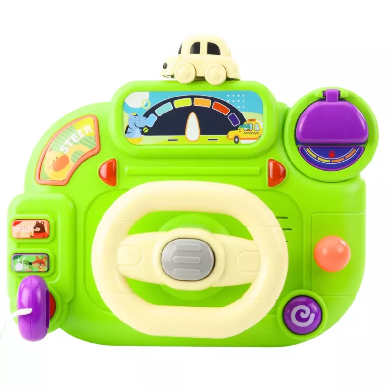 LEAN TOYS Interaktyvus vairas vaikams, vairavimo simuliatorius, šviesos, garsai, žalias