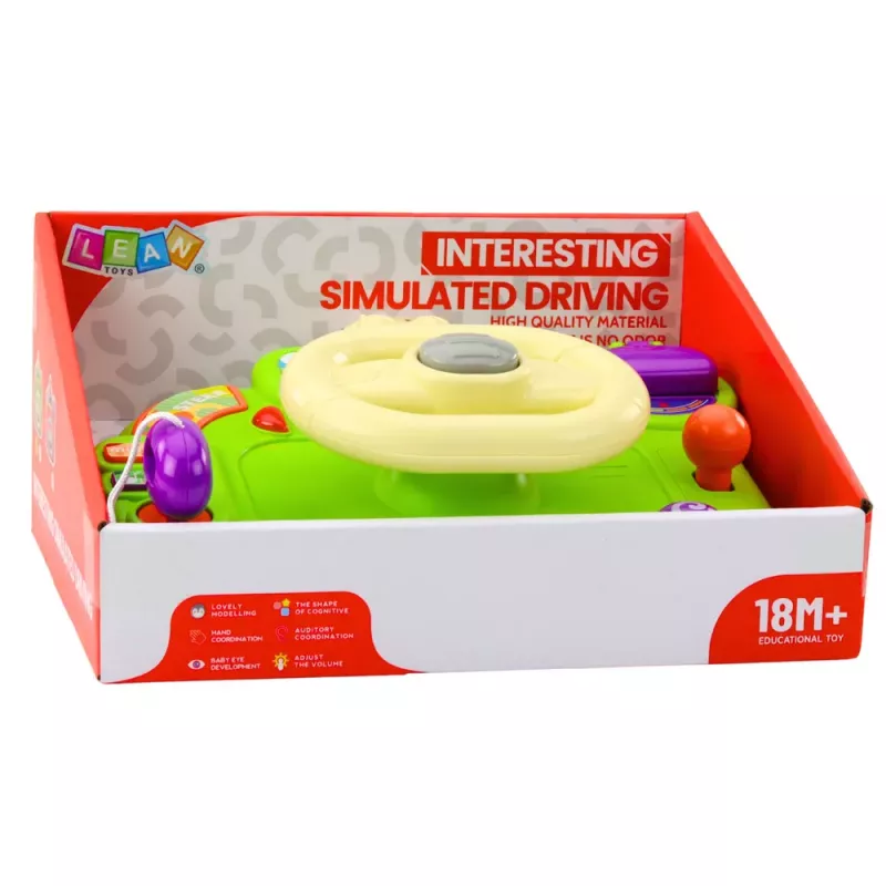 LEAN TOYS Interaktyvus vairas vaikams, vairavimo simuliatorius, šviesos, garsai, žalias