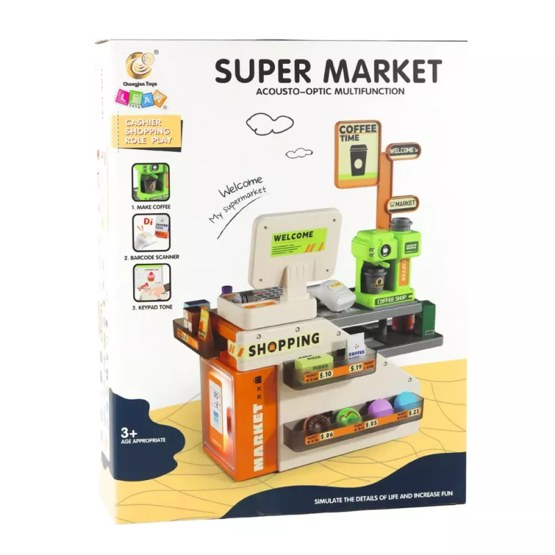 LEAN TOYS Kasos aparatas Parduotuvė Kavinė Aksesuarai Šviesos Garsai 70 vnt.