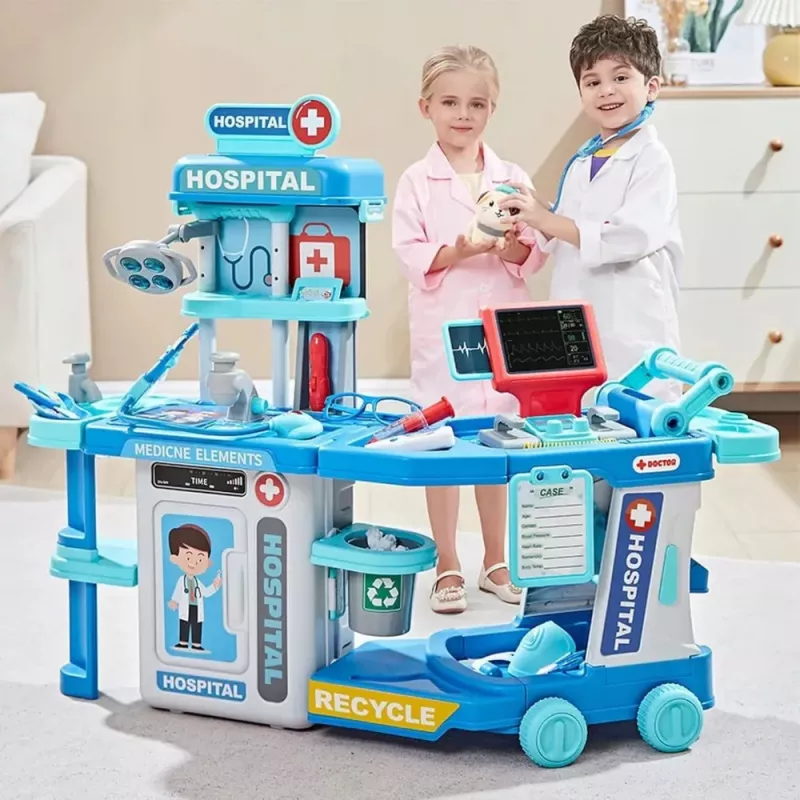 LEAN TOYS Gydytojo ligoninės rinkinys lagamine 2 in 1 Šviesos Garsai Aksesuarai