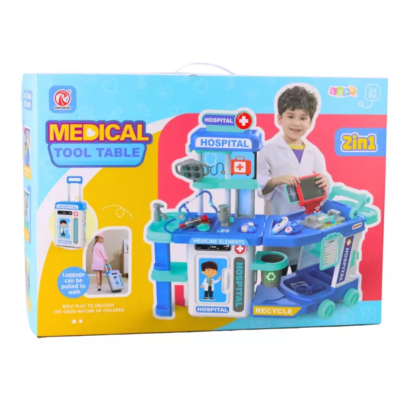LEAN TOYS Gydytojo ligoninės rinkinys lagamine 2 in 1 Šviesos Garsai Aksesuarai