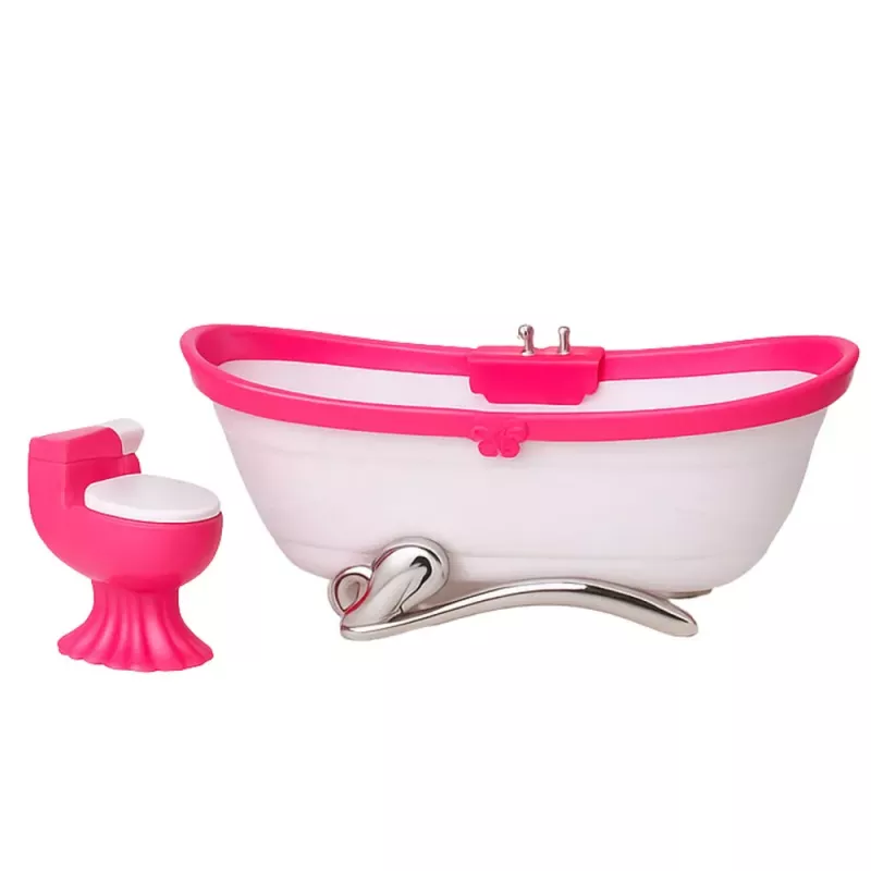 LEAN TOYS Doll's Bathroom Set: Bathtub, Toilet, Washbasin with Mirror