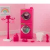 LEAN TOYS Doll Laundry Set Washing Machine Dryer Hanger Basket Pink