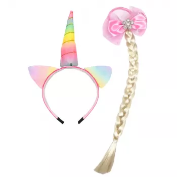 LEAN TOYS Unikorno galvos juostos su kasa ir pasteline lankeliu rinkinys