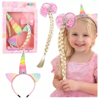 LEAN TOYS Unikorno galvos juostos su kasa ir pasteline lankeliu rinkinys