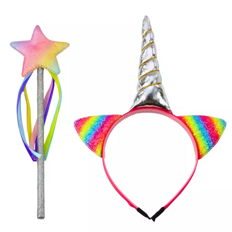 LEAN TOYS Unicorn Horn Ears Wand Hairband Set