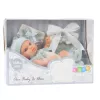 LEAN TOYS Baby Doll, Gray Outfit, Hat, Bib, 18 cm