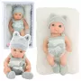 LEAN TOYS Baby Doll with Blanket, White and Gray Outfit, Hat, 18 cm