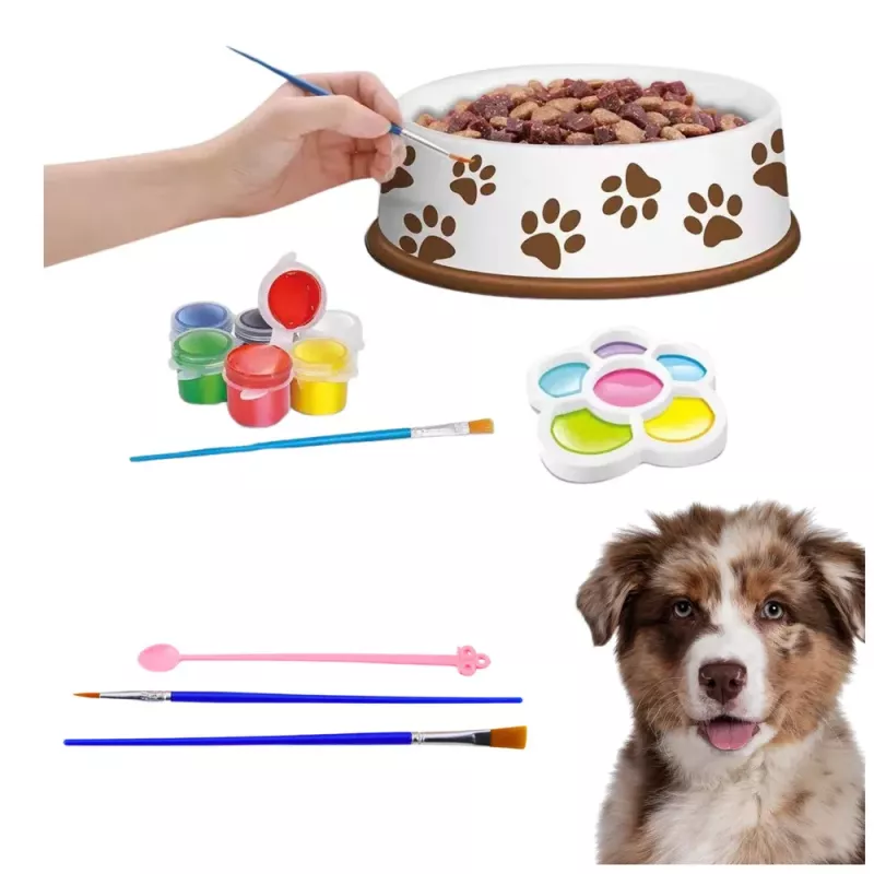 LEAN TOYS Kūrybinis rinkinys Šuns dubuo dažymui Dažai Teptukai DIY 6 vnt.