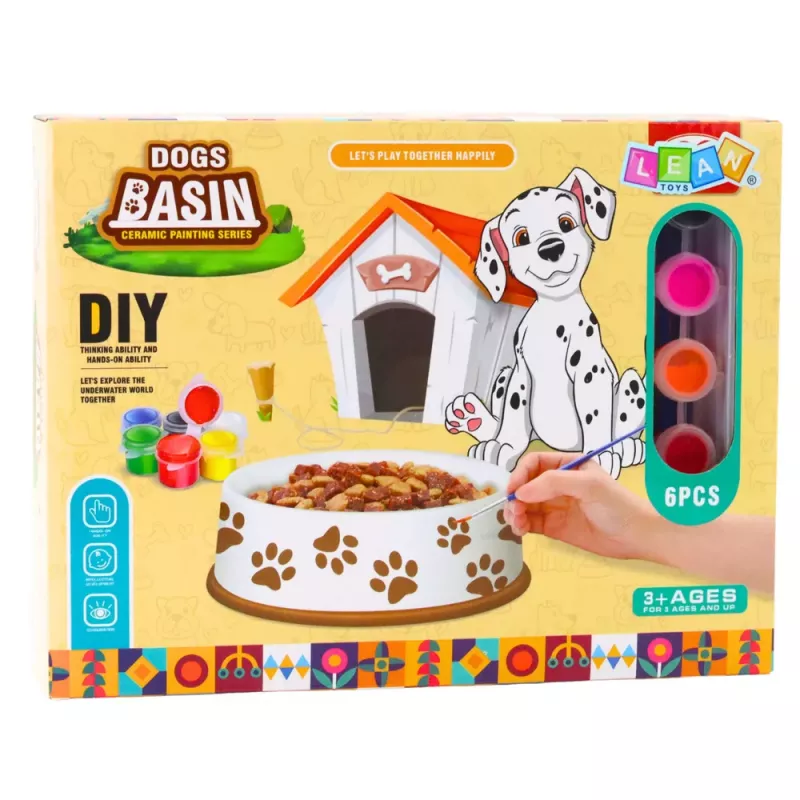 LEAN TOYS Kūrybinis rinkinys Šuns dubuo dažymui Dažai Teptukai DIY 6 vnt.