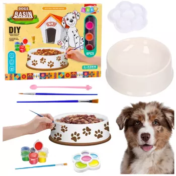 LEAN TOYS Kūrybinis rinkinys Šuns dubuo dažymui Dažai Teptukai DIY 6 vnt.
