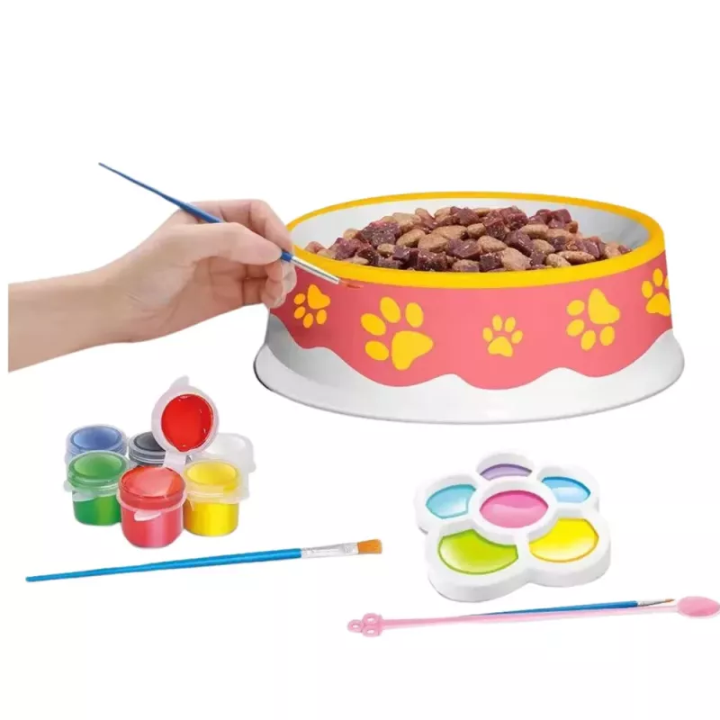 LEAN TOYS Kūrybinis rinkinys dubenėliams dažyti, dažai, teptukai, „pasidaryk pats“, 6 vnt.