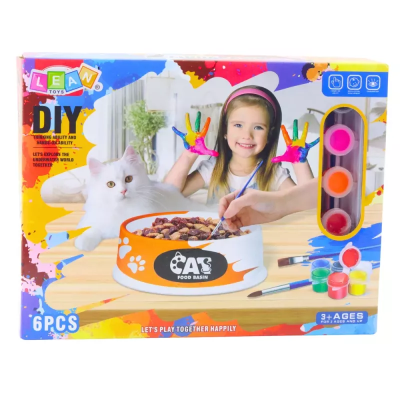 LEAN TOYS Kūrybinis rinkinys dubenėliams dažyti, dažai, teptukai, „pasidaryk pats“, 6 vnt.