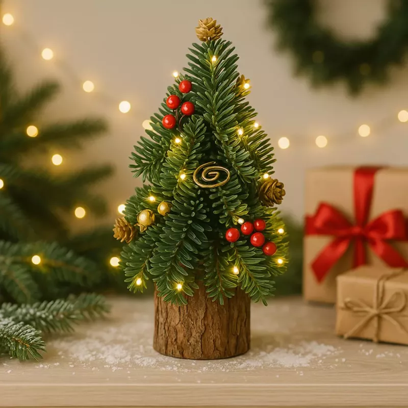 LEAN Decorative Christmas Tree on a Trunk Red Rowan Cones 26 x 12 cm