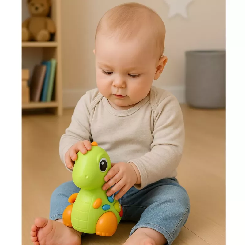 LEAN TOYS Interaktyvus žaislas mažiems vaikams Dinozauras ant ratukų su šviesomis ir garsais
