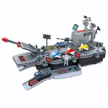 LEAN TOYS Karinis rinkinys Lėktuvnešis Karinė bazė Naikintuvai Transporto priemonės Šviesos Garsas