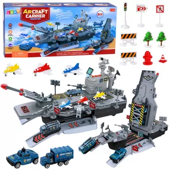 LEAN TOYS Karinis rinkinys Lėktuvnešis Karinė bazė Naikintuvai Transporto priemonės Šviesos Garsas
