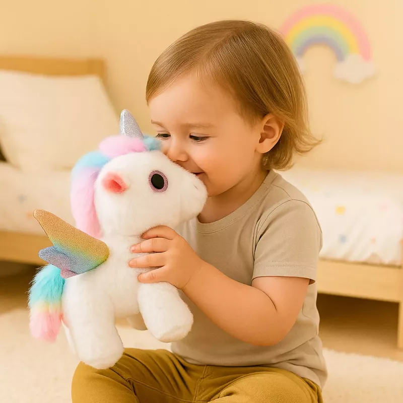 LEAN TOYS Unicorn Plush Interactive Moves Sounds White 21 cm