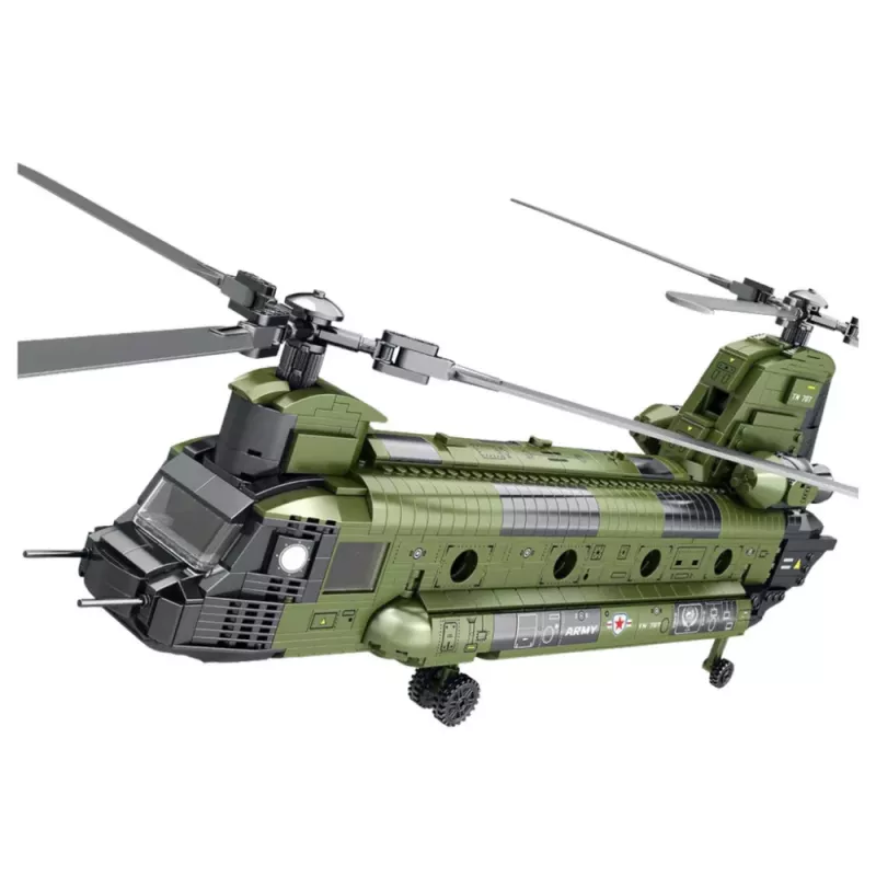 LEAN TOYS Konstrukcinių kaladėlių rinkinys Karinis sraigtasparnis CH-47 Chinook 1451 vnt.
