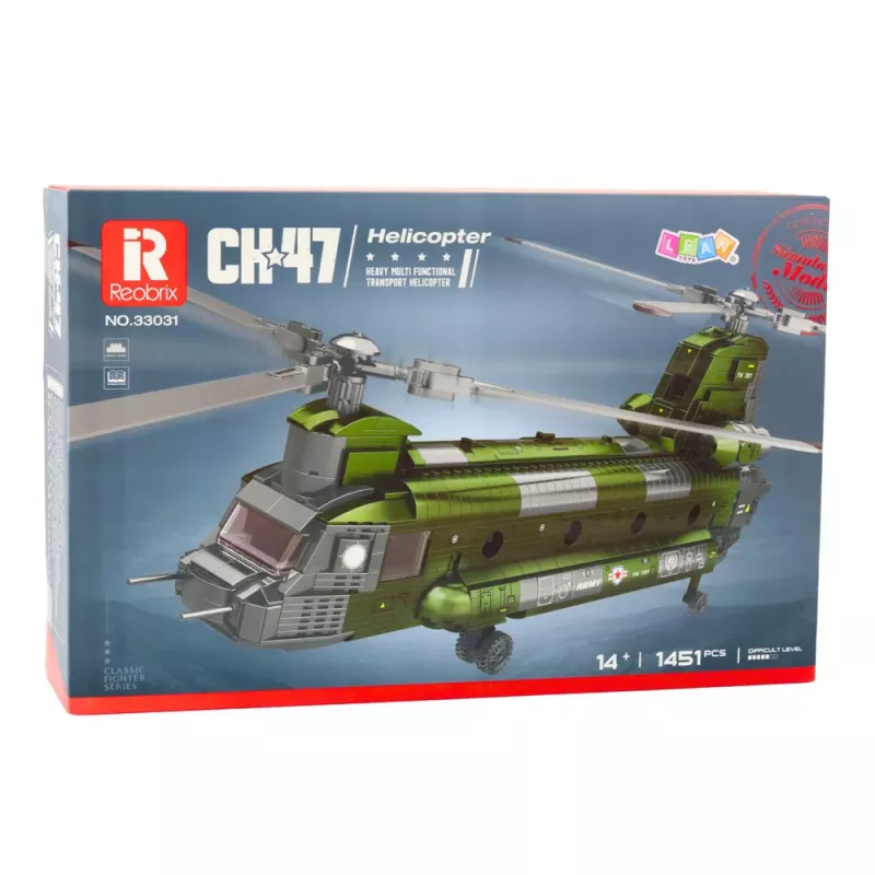 LEAN TOYS Konstrukcinių kaladėlių rinkinys Karinis sraigtasparnis CH-47 Chinook 1451 vnt.